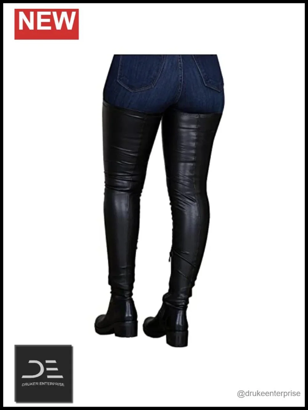 Women's Thigh High Boots Round Toe Low Chunky Heel Side Zipper